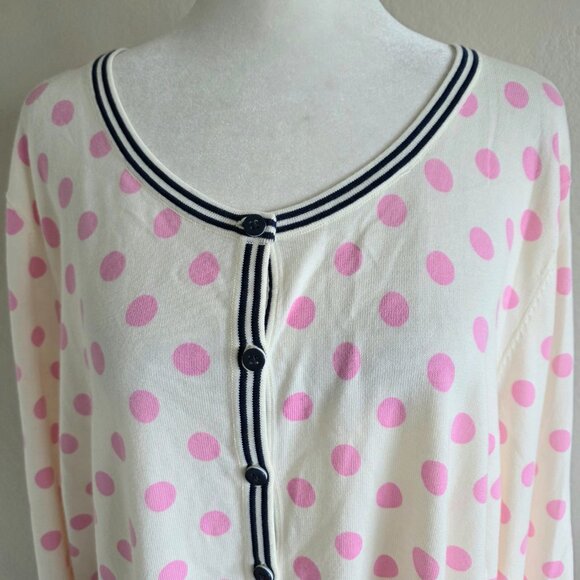 Talbots Plus Sz 3X Cardigan Sweater Cotton Blend Lightweight Pink Polka Dot NEW - Picture 2 of 8